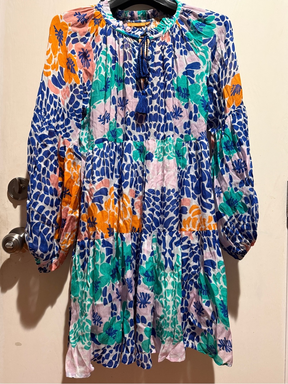 Oliphant Balloon Sleeve Floral Short Tiered Dress size M